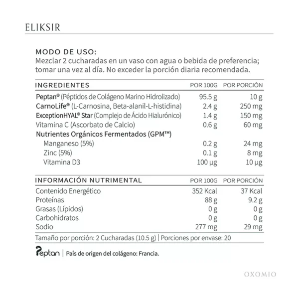 Oxomio Eliksir Colágeno Marino Hidrolizado Francés Frasco con 210gr + Eco Refill de 210gr - Imagen 3